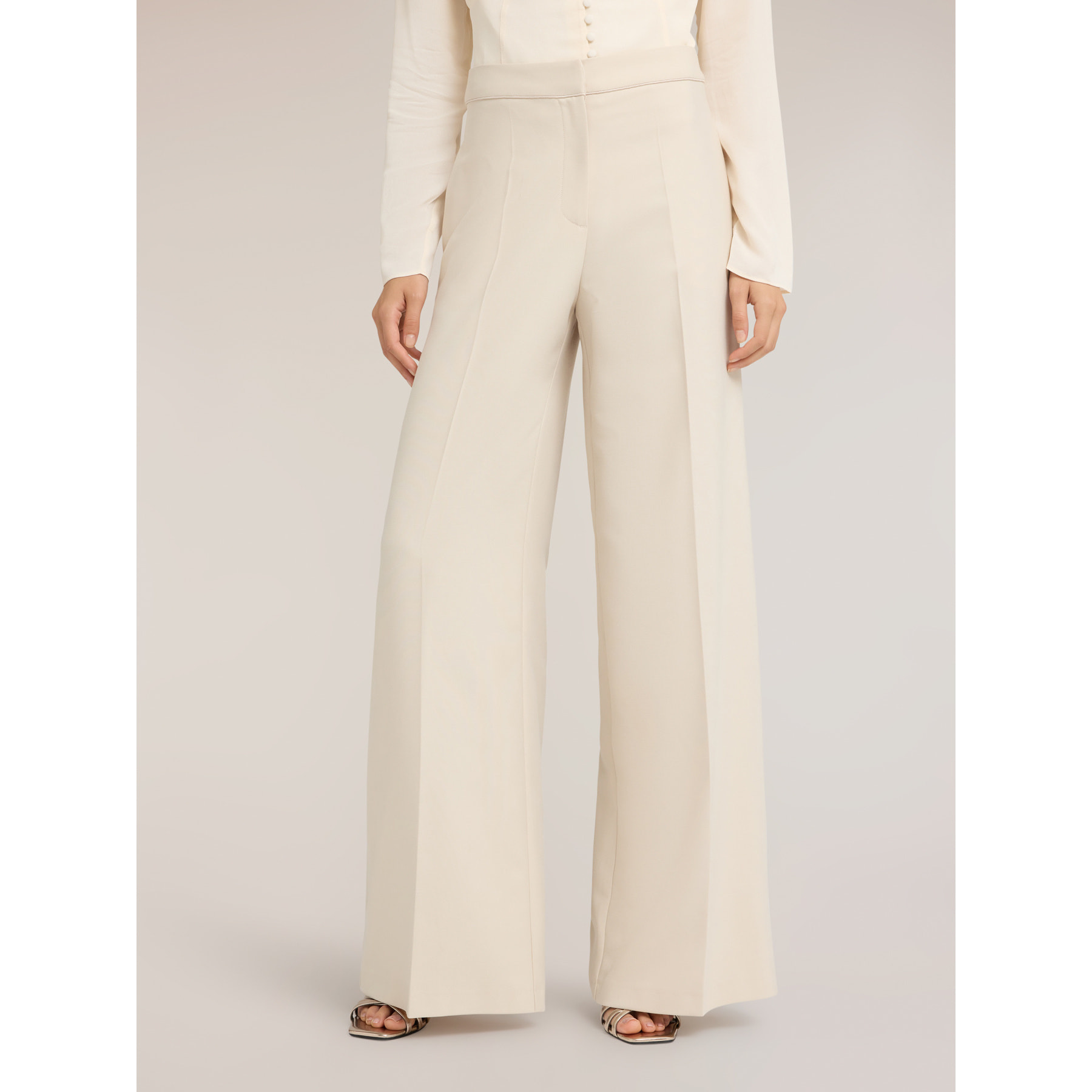 Motivi - Pantaloni palazzo in cady con inserti satin - Bianco