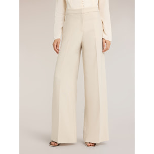 Motivi - Pantaloni palazzo in cady con inserti satin - Bianco