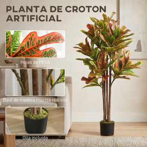 Crotón Artificial 120 cm, Planta Artificial Decorativa con Maceta y Hojas, para Decoración del Interior, Hogar, Oficina, Salón, Multicolor