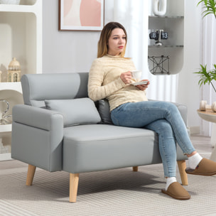 Sofá de 2 Plazas Tapizado en Cuero Sintético Sofá de Salón de 117 cm con Reposabrazos Acolchado Grueso Respaldo Acanalado y Patas de Madera para Dormitorio Sala de Estar Gris