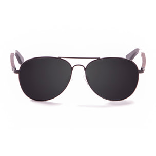 Gafas de sol OCEAN SAN REMO - De brazo de madera de peral y montura frontal de metal negro mate / Ahumada