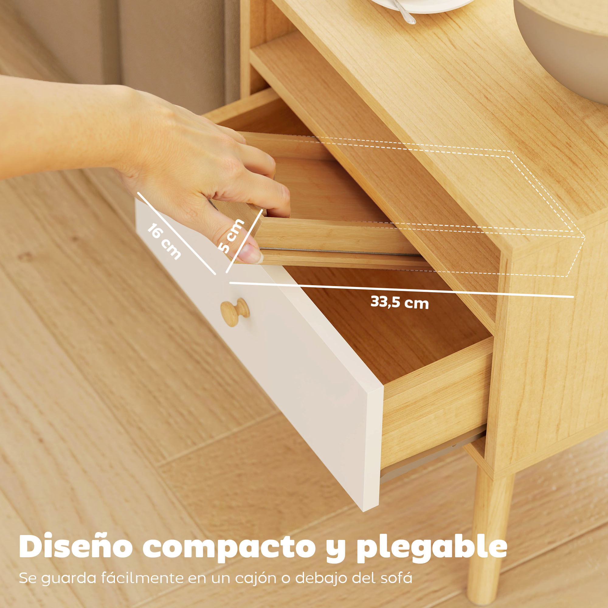 Bandeja de Brazo para Sofá de Bambú, Bandeja para Reposabrazos de Sofá Plegable y Flexible, con Base Antideslizante, Mesa Lateral para Aperitivos, Teléfonos, Mandos y Bebidas, Natural