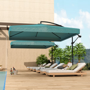 Parasol Excéntrico Ø 295 cm Sombrilla de Jardín con Ángulo Ajustable Mosquiteras Base Cruzada y Manivela para Terraza Patio Exterior Verde Oscuro