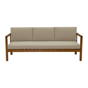 Canapé de jardin 3 places en bois massif et coussins déhoussables taupe L190 cm AKIS