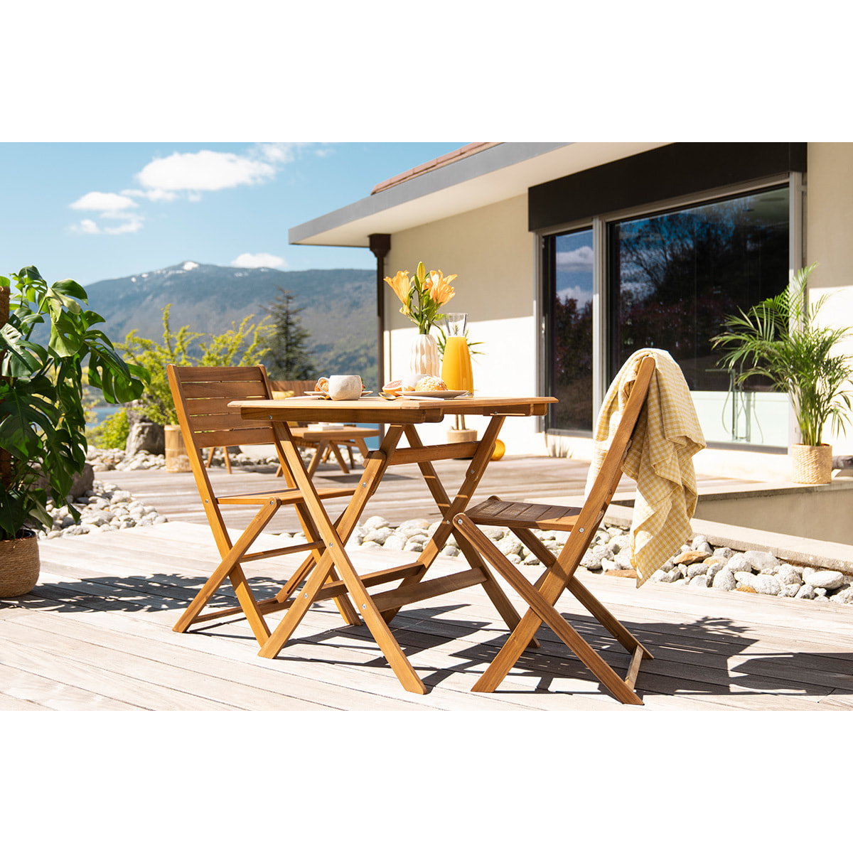 Table de jardin carrée pliante en bois massif L70 cm FUEGO