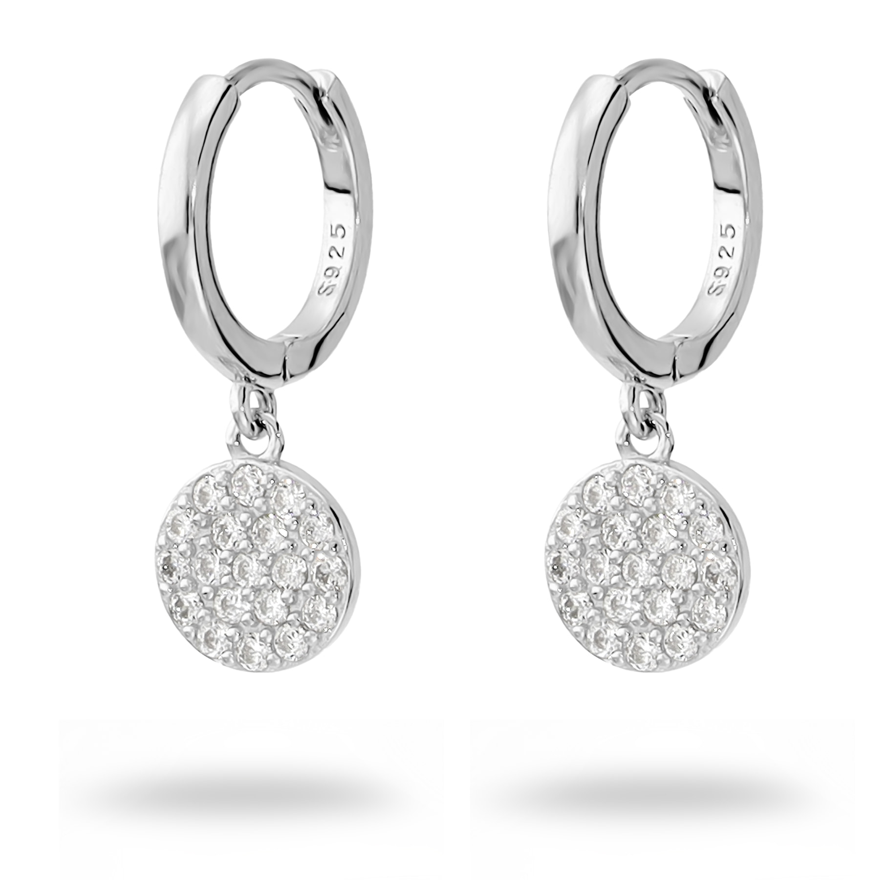 Orecchini a Cerchio in Argento 925 con Ciondolo in Pavé di Cubic Zirconia