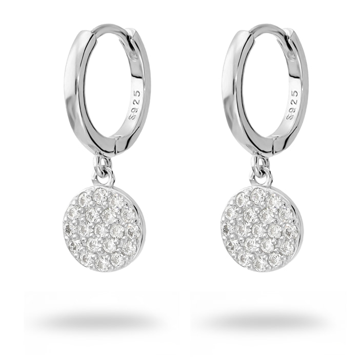 Orecchini a Cerchio in Argento 925 con Ciondolo in Pavé di Cubic Zirconia