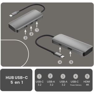 Hub USB C ESSENTIELB 5 en 1 2 USB-A + 3 USB-C