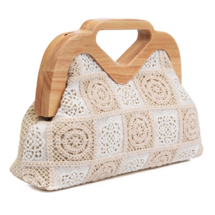 Bisenzio Bolso de mano Mujer. Fabricado en madera natural, algodón y paja trenzada.