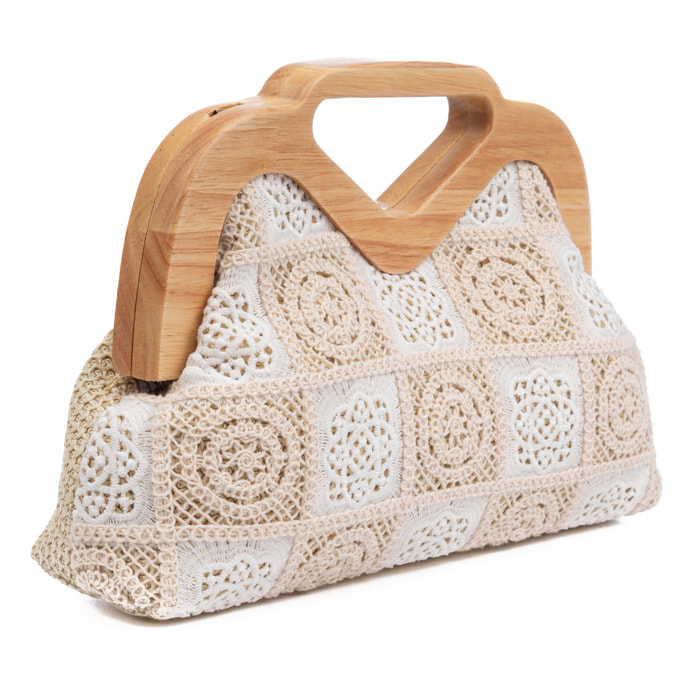 Bisenzio Bolso de mano Mujer. Fabricado en madera natural, algodón y paja trenzada.
