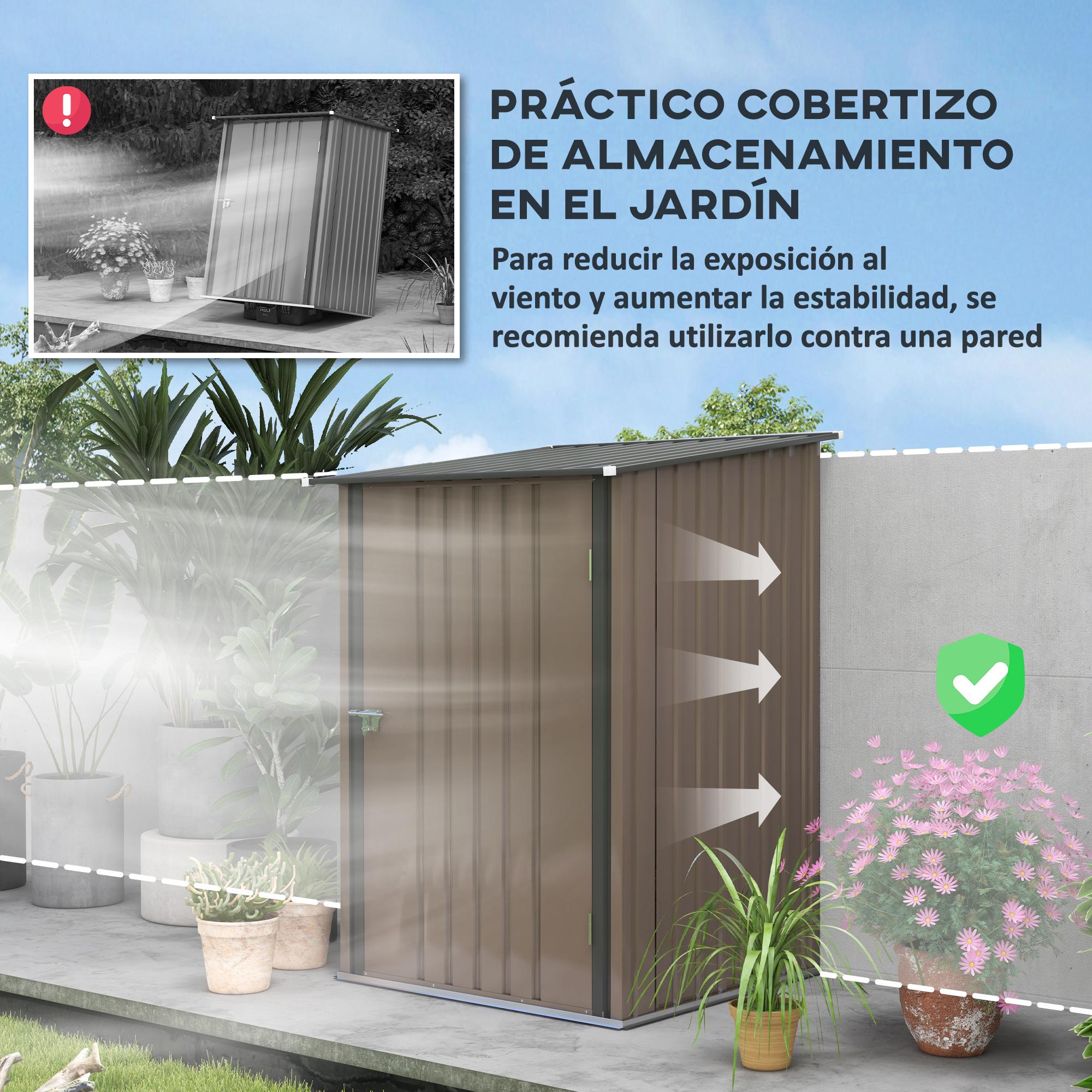 Cobertizo de Jardín de Exterior 0,92 m² 100x103x160 cm Caseta de Jardín Metálica con 1 Puerta y Cerradura para Almacenamiento de Herramientas en Patio Terraza Marrón