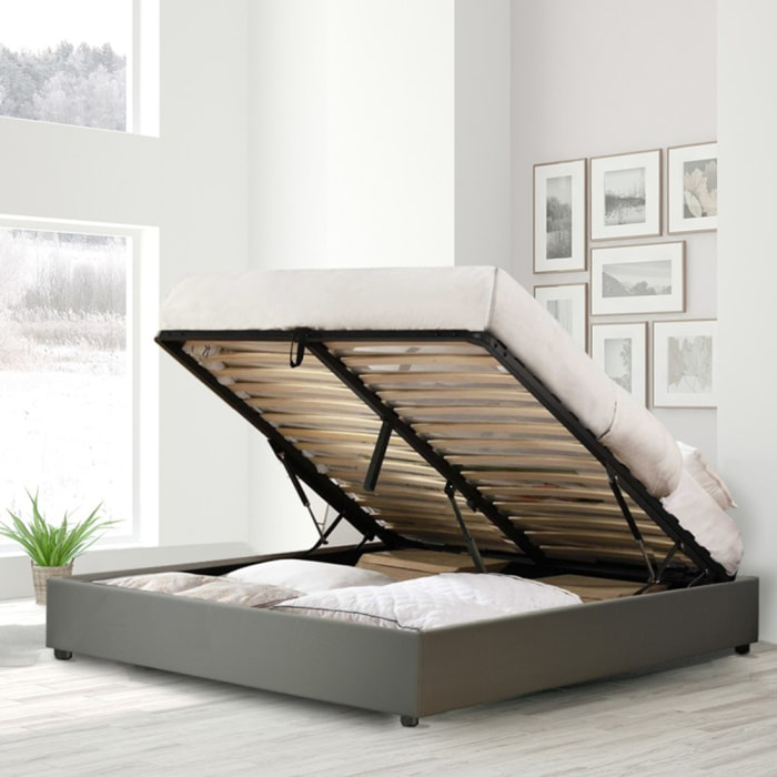 Lit coffre Futura | Ouverture électrique avec télécommande | Espace de stockage jusqu'à 900 L | Simili Cuir | Gris