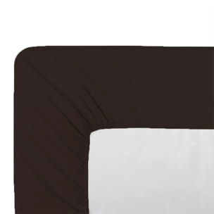 Drap housse b35 percale de coton uni chocolat Giulia chocolat