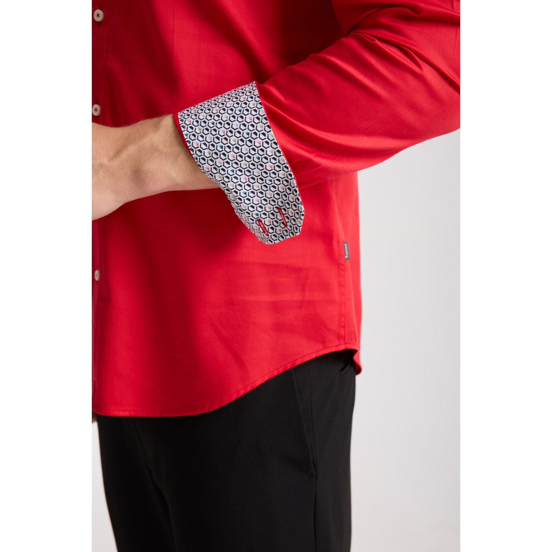 Camicia Uomo 2 Bottoni Button Down 7bottoni Doppio Coll Satin Unito Rosso