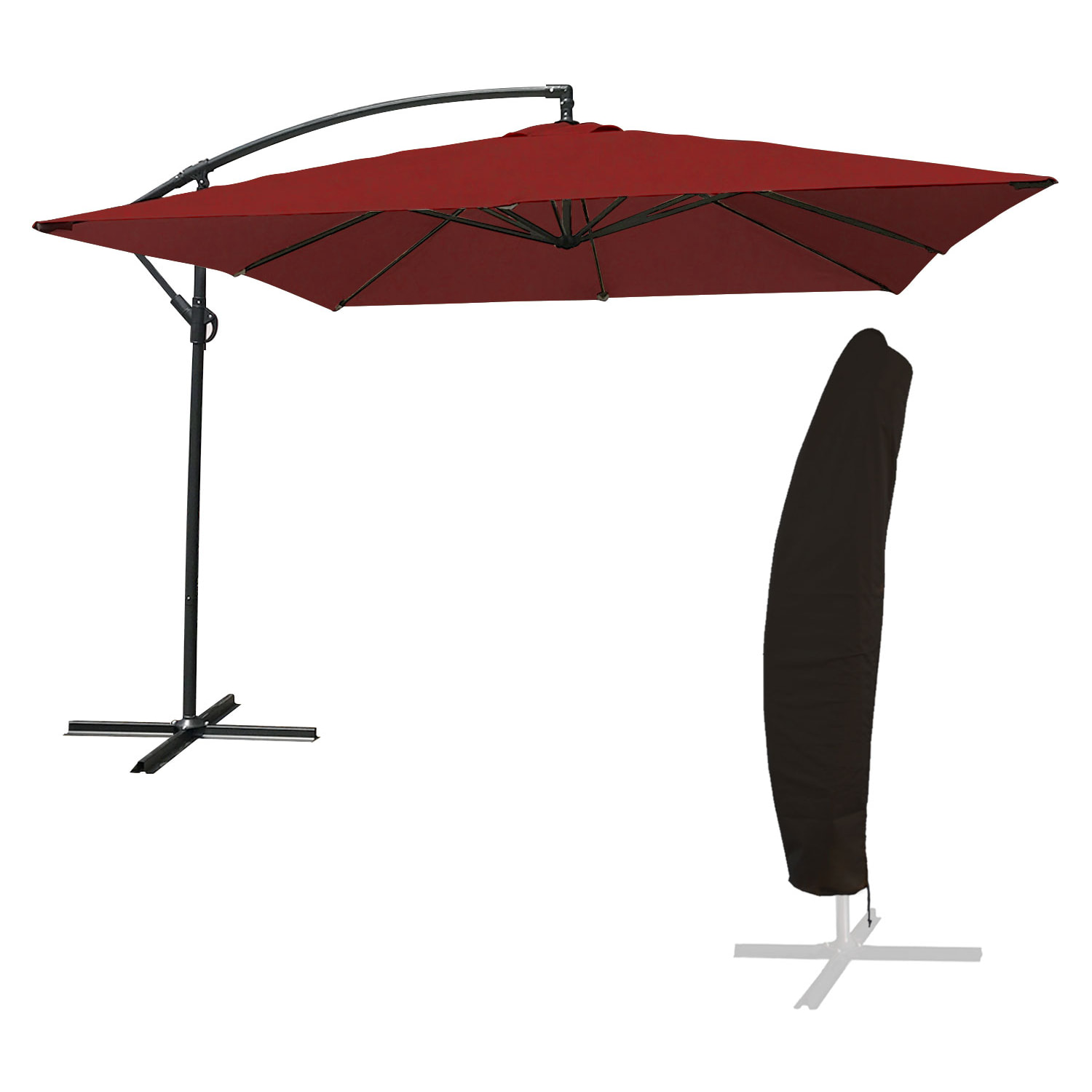 Parasol déporté MOLOKAI carré avec housse - Rouge