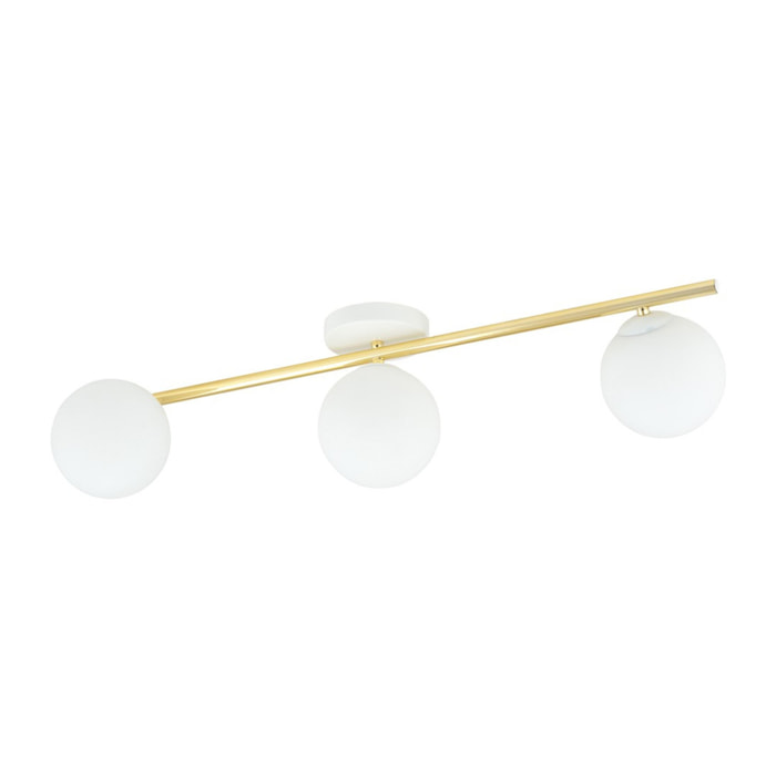 Lampada a sospensione SPLENDI con struttura dorata e sfere in vetro bianco