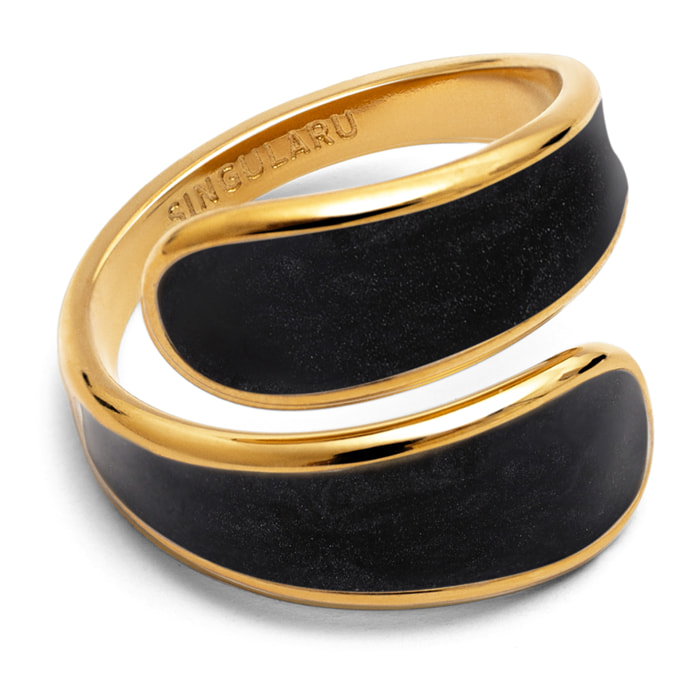 Anello Abbraccio Black Acciao Placcato Oro