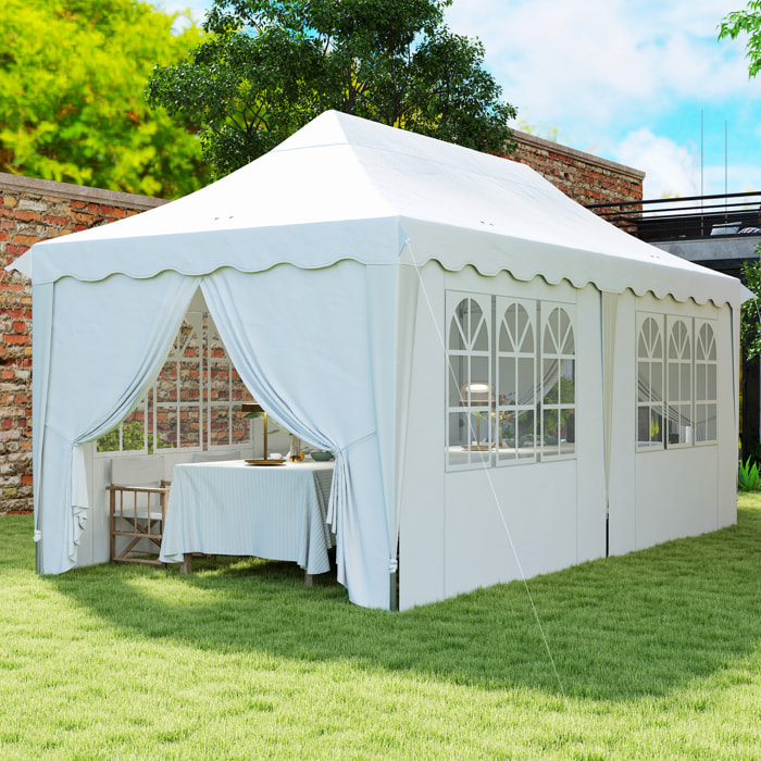 Carpa Plegable Pop-up Gazebo 6x3 m Cenador Plegable con 6 Paredes Laterales Anti-UV Altura Ajustable Bolsa de Arena y Bolsa de Transporte para Camping Fiestas