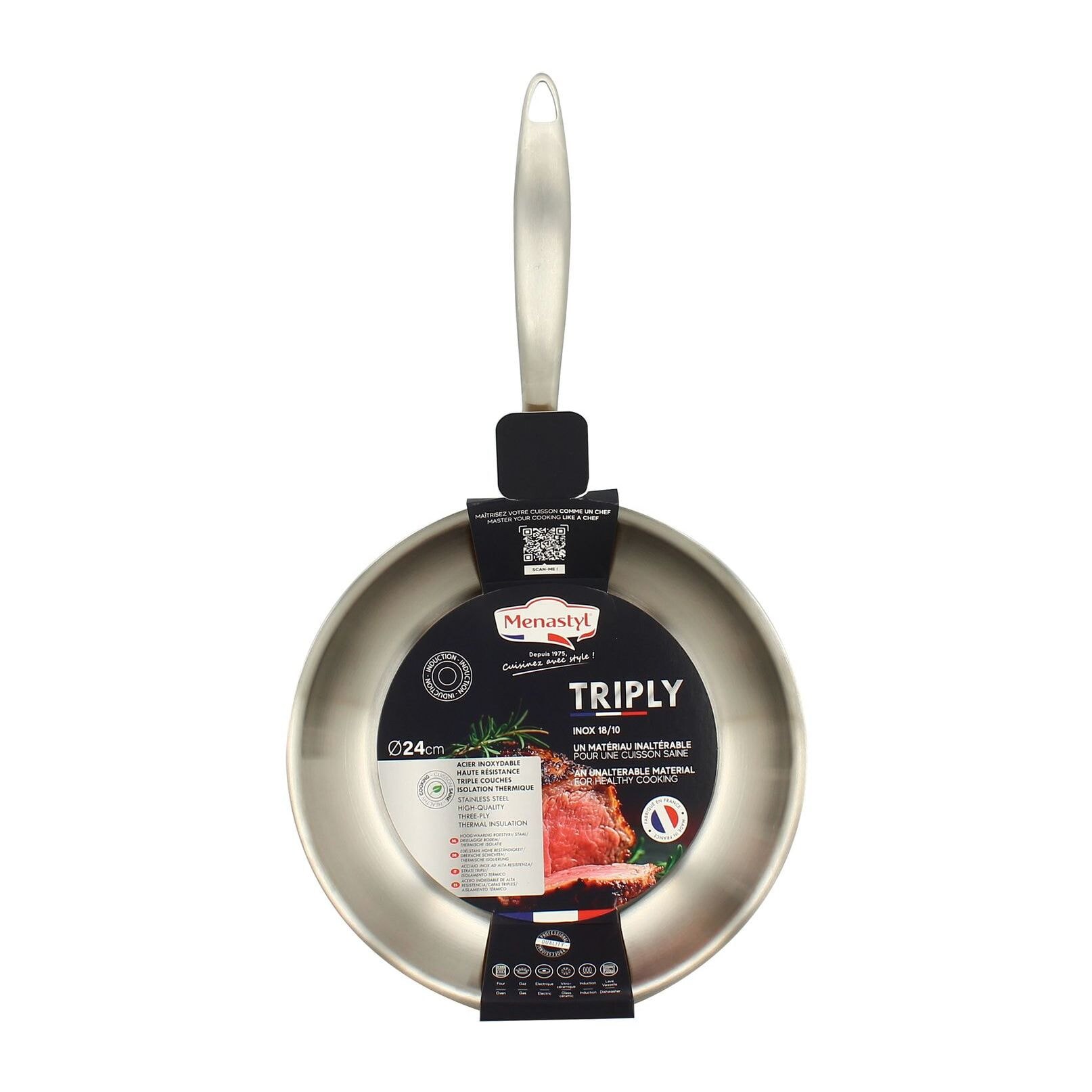 Poêle en acier inoxydable 24cm - fait en France - tous feux TRIPLY