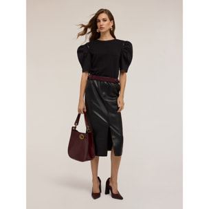 Motivi - Camiseta con mangas abombadas y piedras - Negro