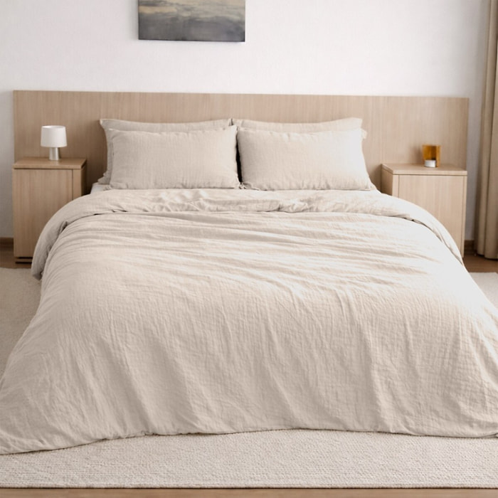 Housse de couette 100% gaze de coton lavé ecru naturel