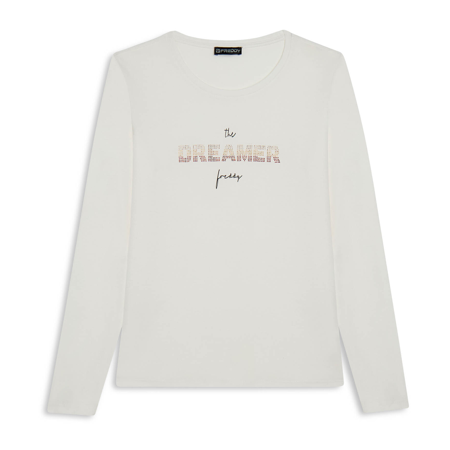 T-shirt a maniche lunghe con scritta Dreamer in strass