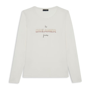 T-shirt a maniche lunghe con scritta Dreamer in strass