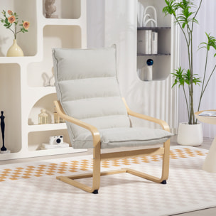 Fauteuil lounge de salon bois de bouleau tissu matelassé beige