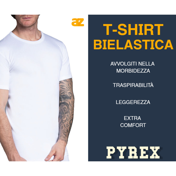 T-Shirt Uomo Pyrex Cotone Bielastico Art. PG30 Conf. 3 pz Girocollo Blu