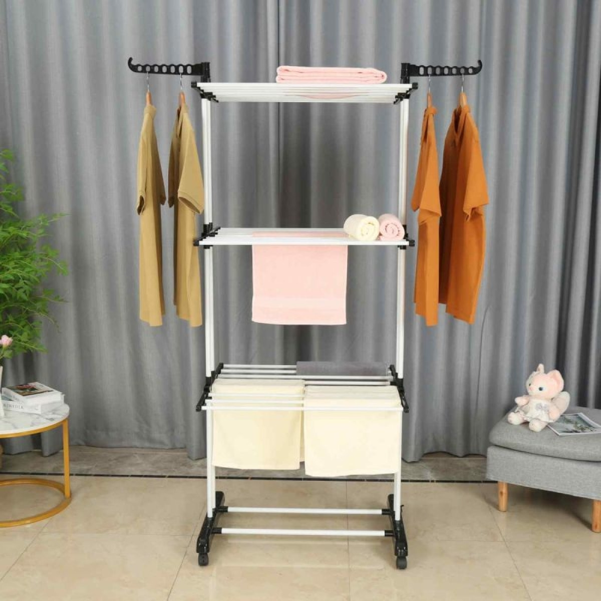 Séchoir multifonctions 20m d'étendage blanc et noir Herzberg HG8034-BW