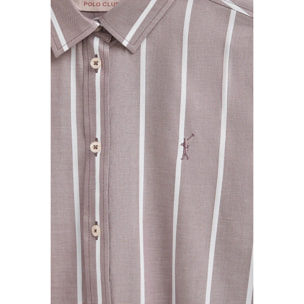 Camisa de rayas rosa taupe de corte relajado con logo Rigby Go