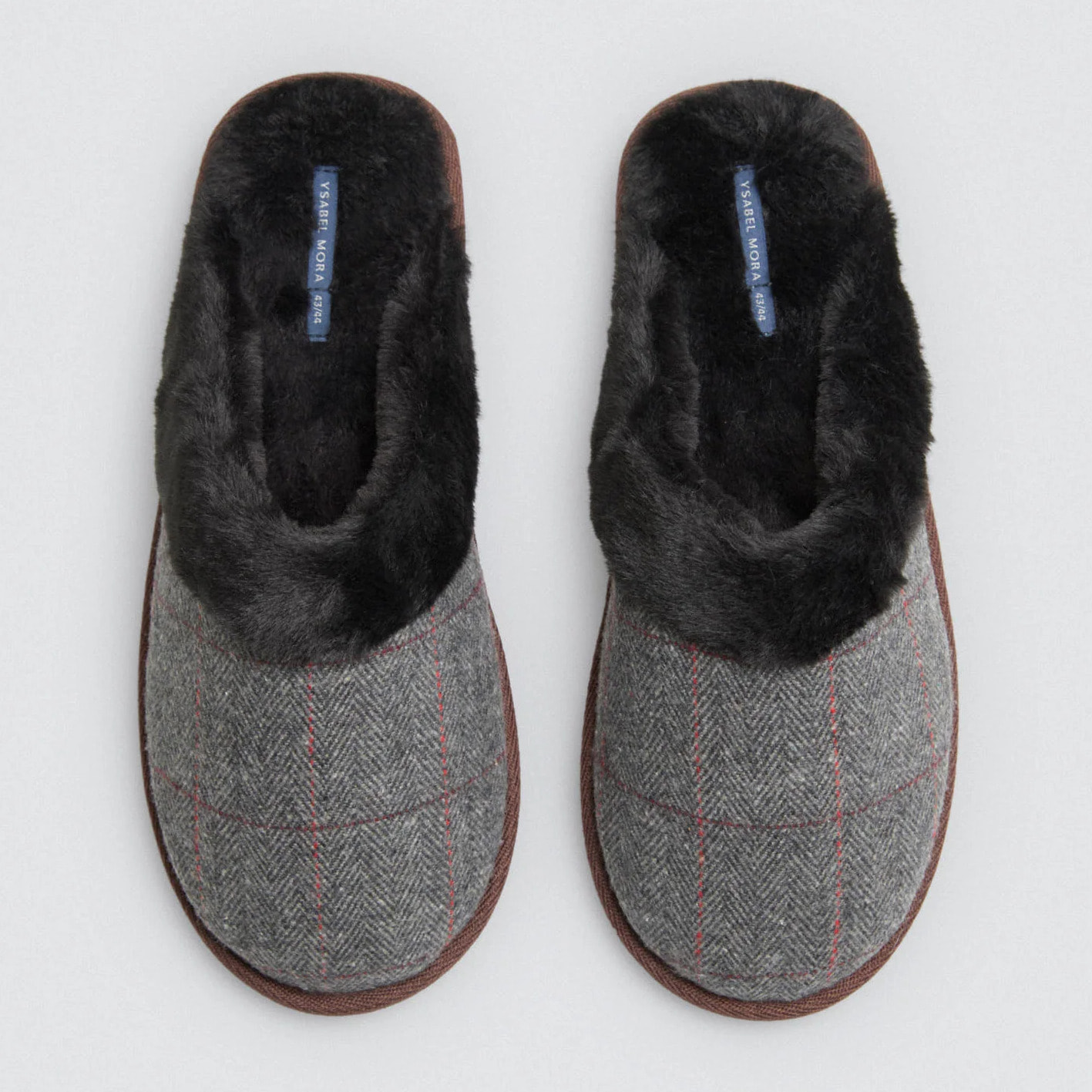 Pantofole a quadri con pelliccia