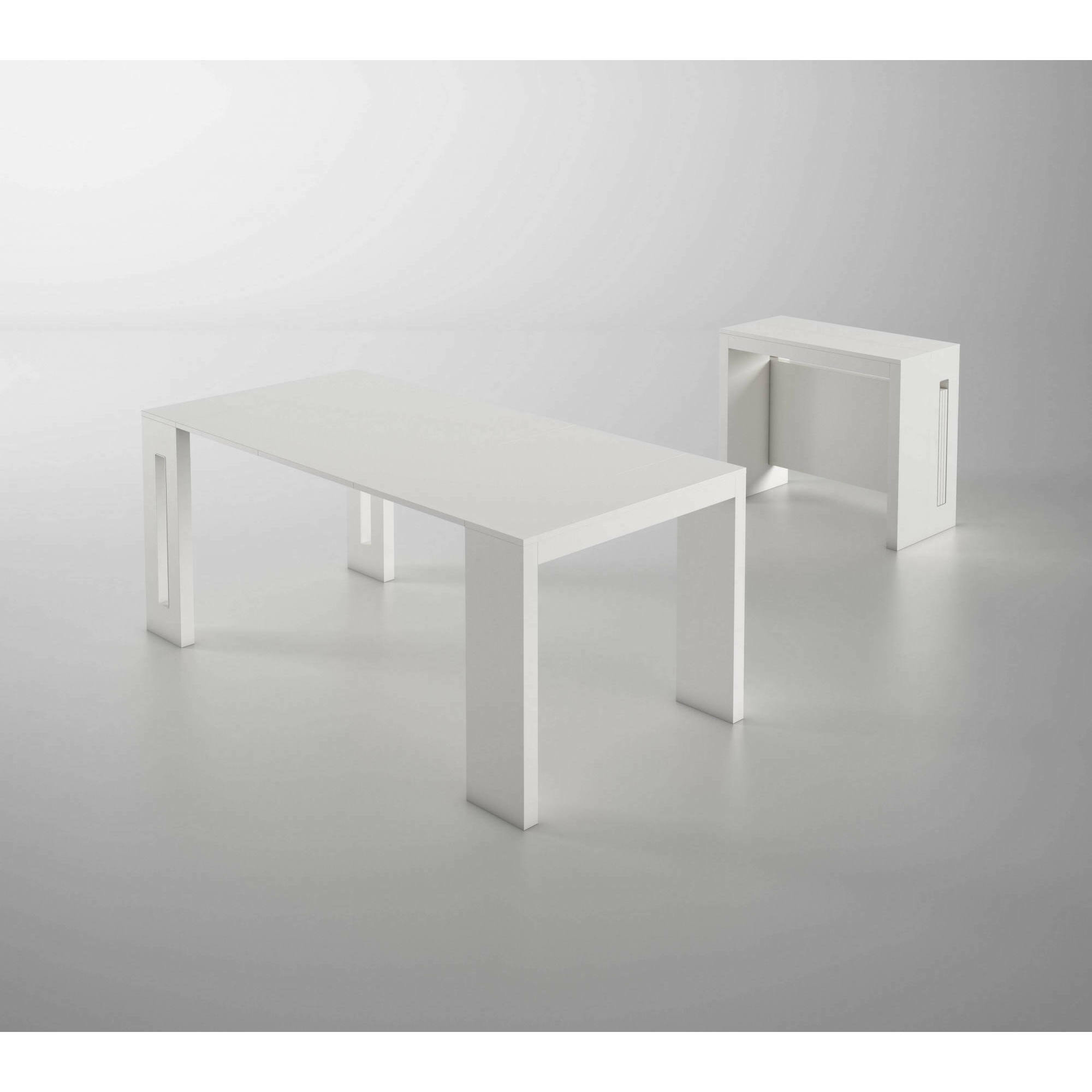 Tavolo allungabile Glicine, Tavolo da pranzo estensibile, Consolle multiuso con allunghe, 100% Made in Italy, Cm 186x80h76, Bianco