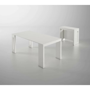 Tavolo allungabile Glicine, Tavolo da pranzo estensibile, Consolle multiuso con allunghe, 100% Made in Italy, Cm 186x80h76, Bianco