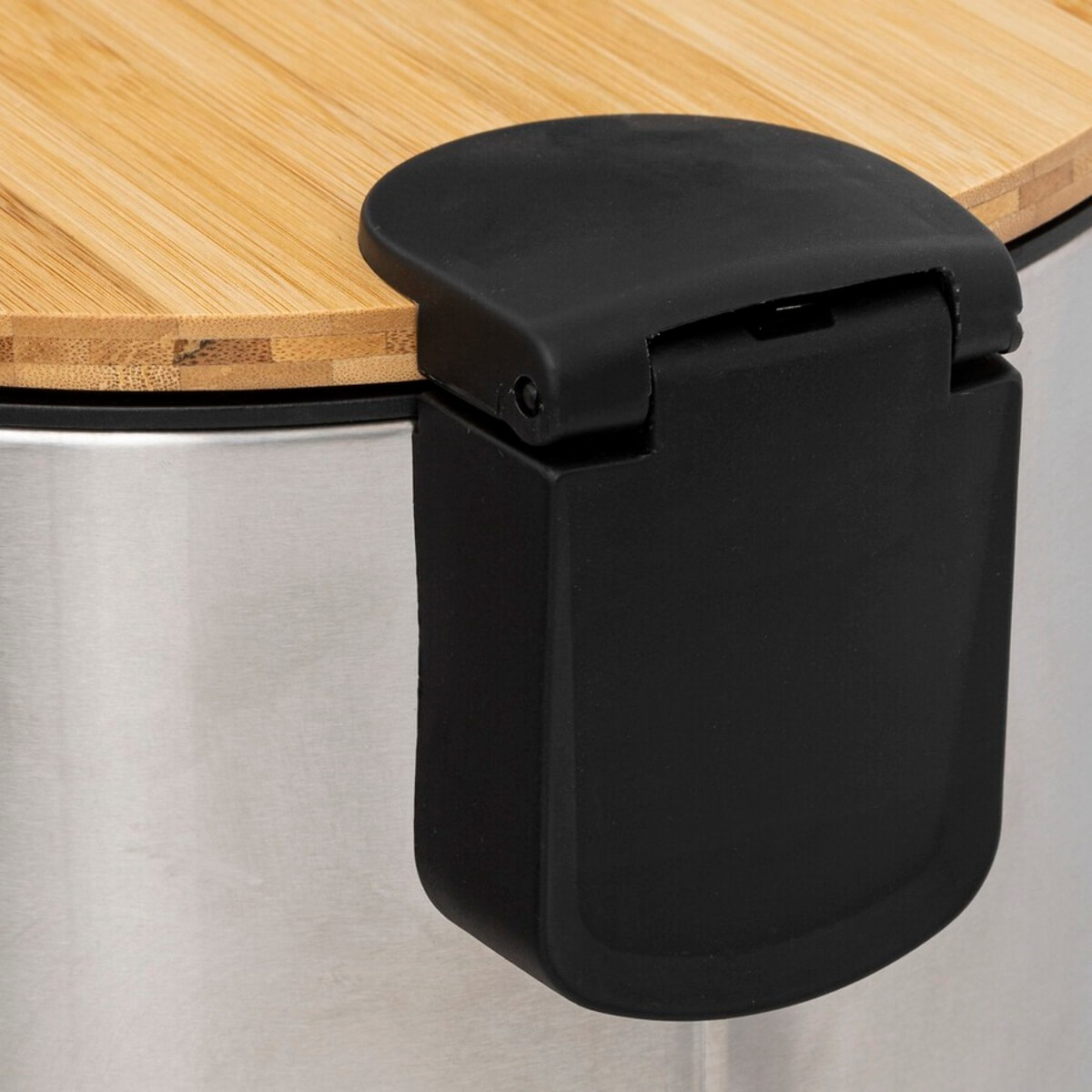 Papelera de bambú 30l acero inoxidable