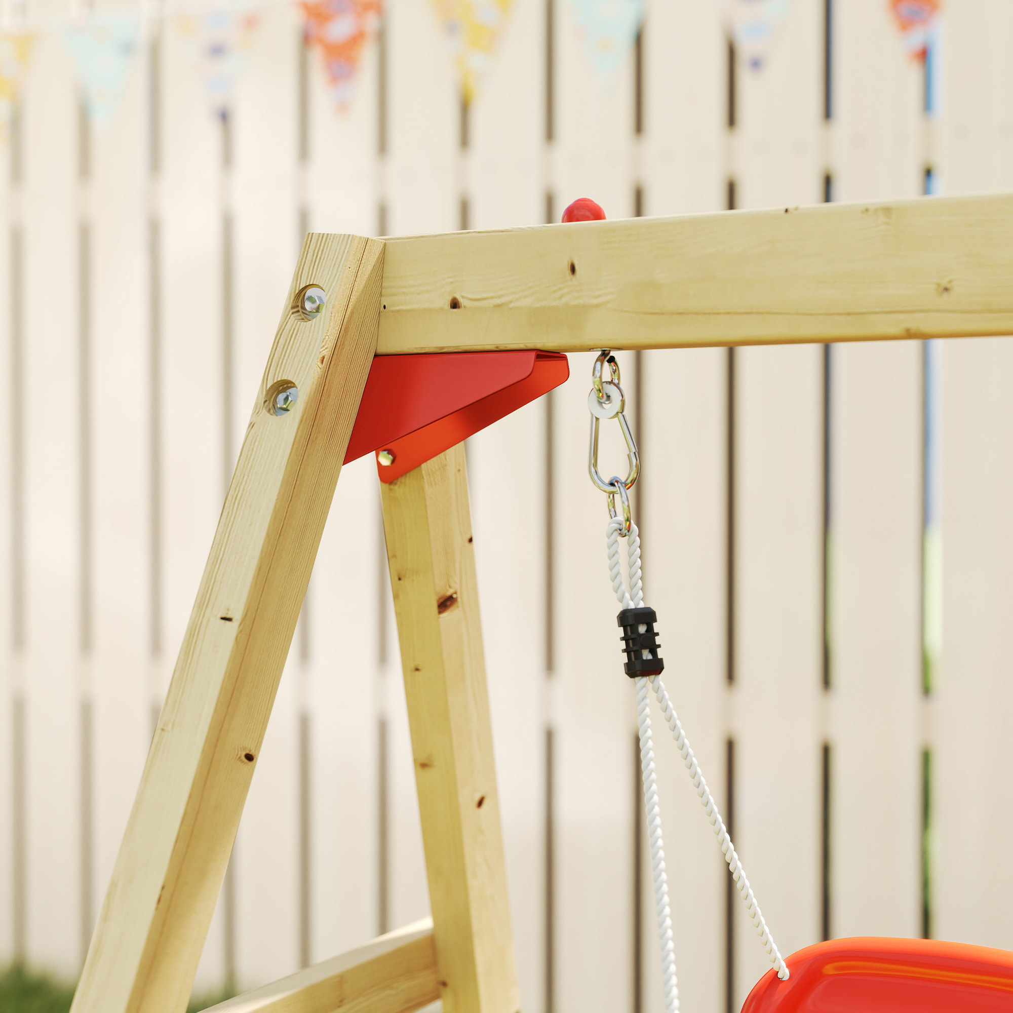 Columpio y Tobogán Infantil Exterior, 5 en 1, Parque Infantil Exterior de Madera con Columpio, Tobogán, Volante, Bocina, Teléfono, para Niños de 18-48 Meses, para Patio, Césped, Rojo