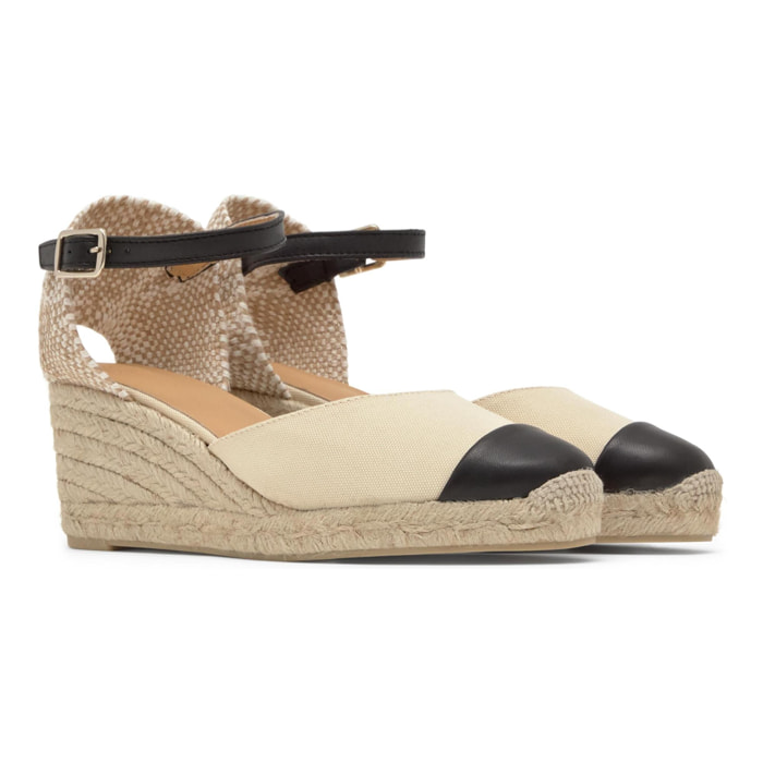 Alpargata de cuña Coraline en algodón orgánico con punta de cuero