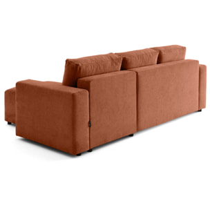 Livy - canapé d'angle réversible 4 places convertible avec coffre en velours texturé - Terracotta