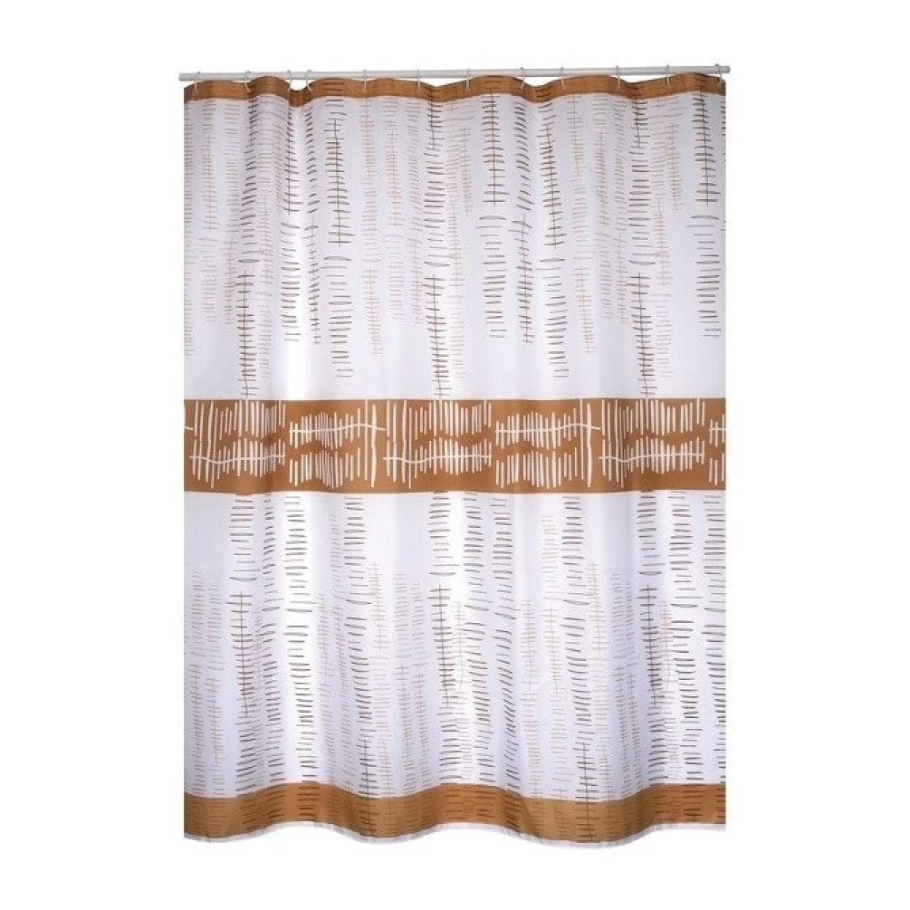 Rideau de douche Polyester ONS 180x200cm QUALITE PREMIUM Blanc & Marron - Anneaux inclus MSV