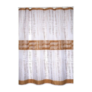 Rideau de douche Polyester ONS 180x200cm QUALITE PREMIUM Blanc & Marron - Anneaux inclus MSV