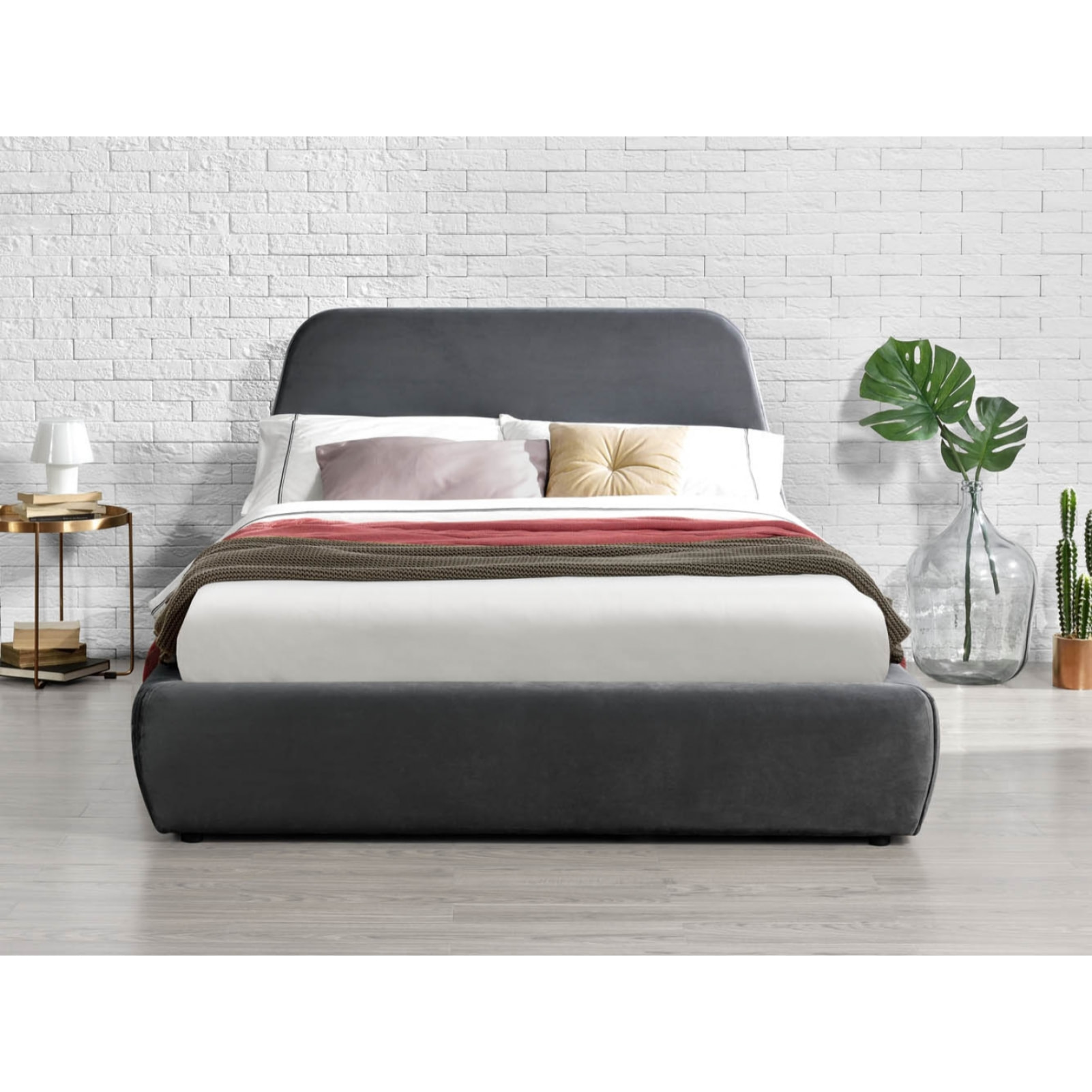 SACHA Lit coffre - 140x190 cm - Velours gris