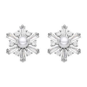 Pendientes con Perla Blanca acabado plata