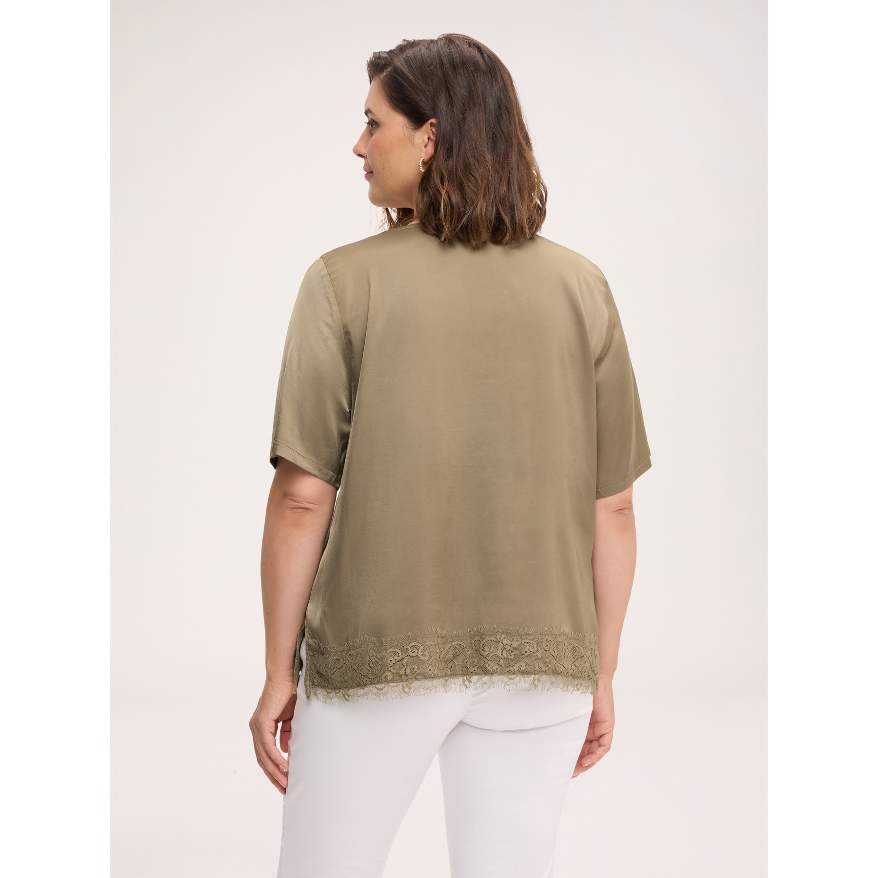 Fiorella Rubino - Blusa in raso con dettagli in pizzo - Verde militare