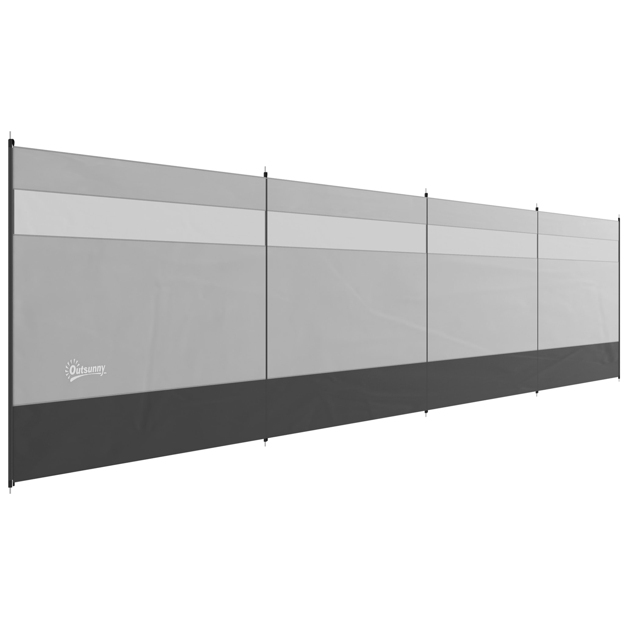Paravent brise-vue camping plage portable pliable avec sac de transport et poteaux acier dim. 725L x 140H cm gris