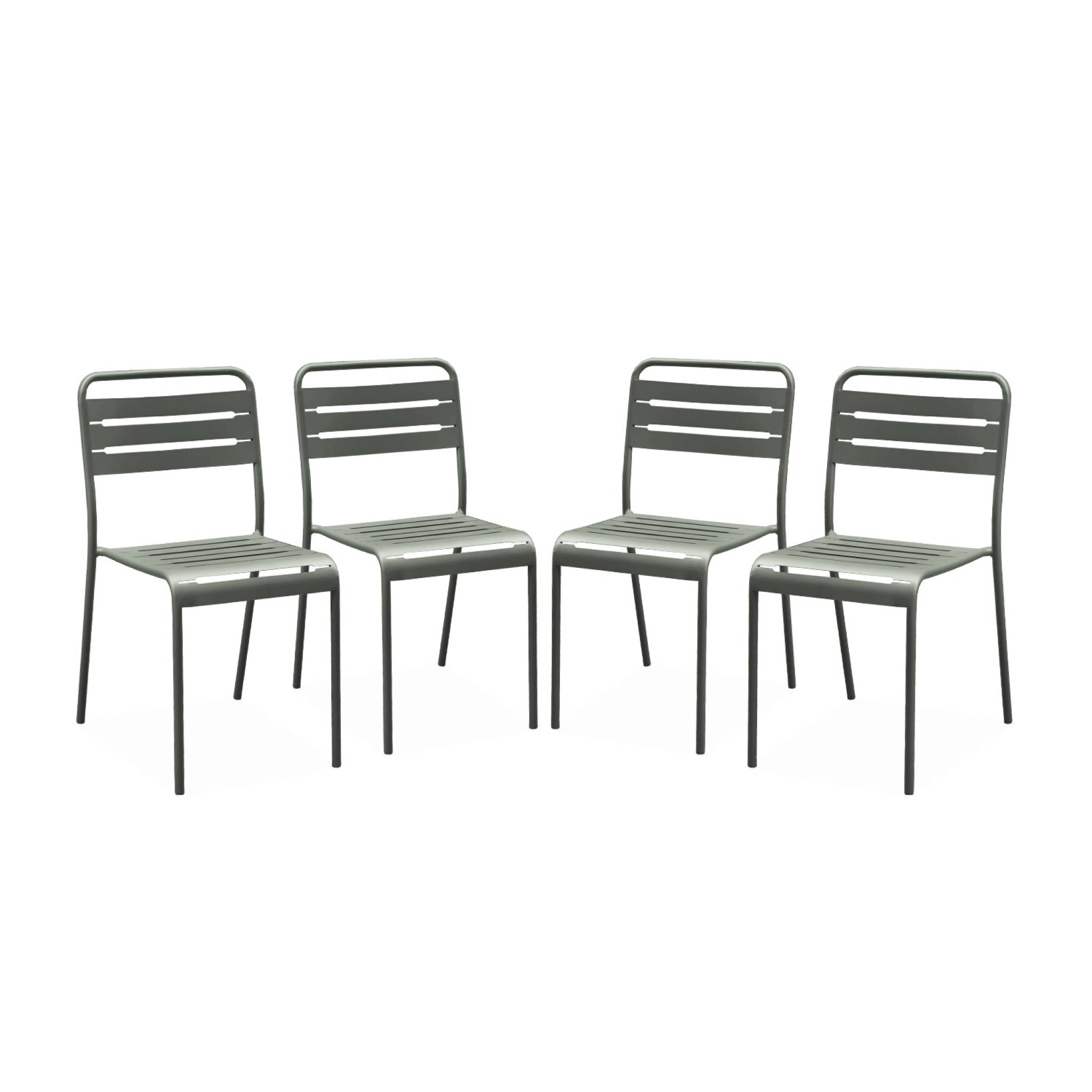 Lot de 4 chaises de jardin acier. 4 places. kaki. Amelia. L44 x P52 x H79cm