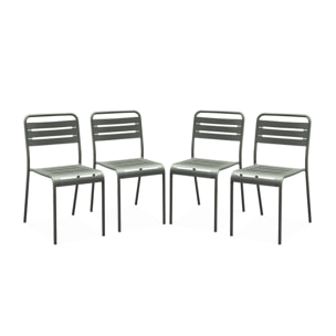 Lot de 4 chaises de jardin acier. 4 places. kaki. Amelia. L44 x P52 x H79cm