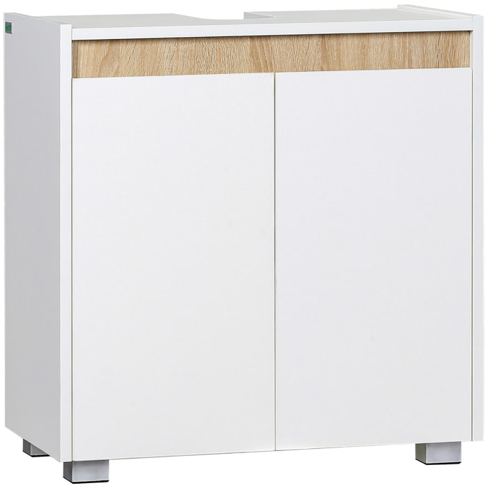 kleankin Mueble para Debajo del Lavabo Armario de Suelo para Baño Armario Bajo con 2 Puertas y Almacenamiento Interior Antivuelco 57x33x60 cm Blanco