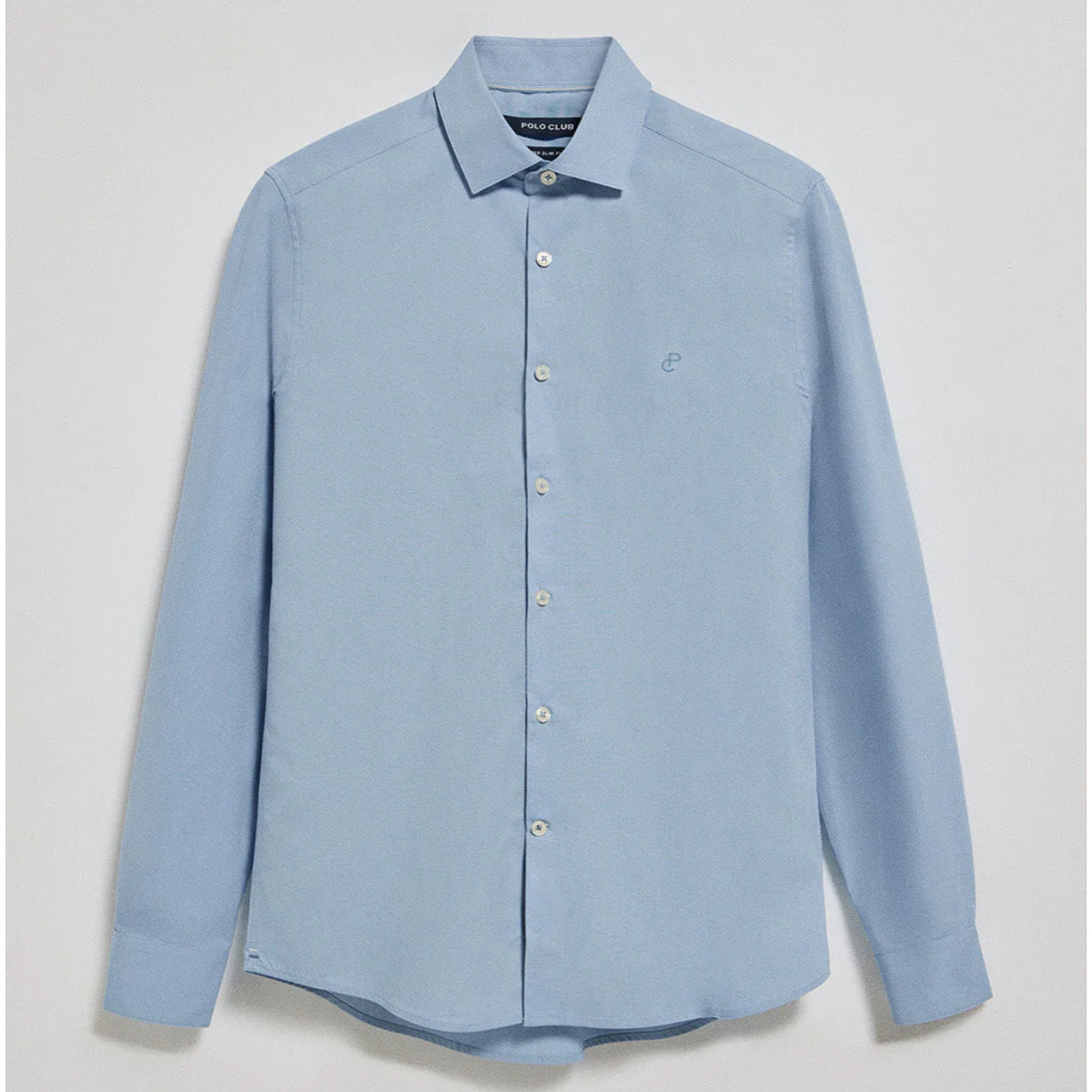 Camisa Super Slim de popelín azul celeste con monograma bordado