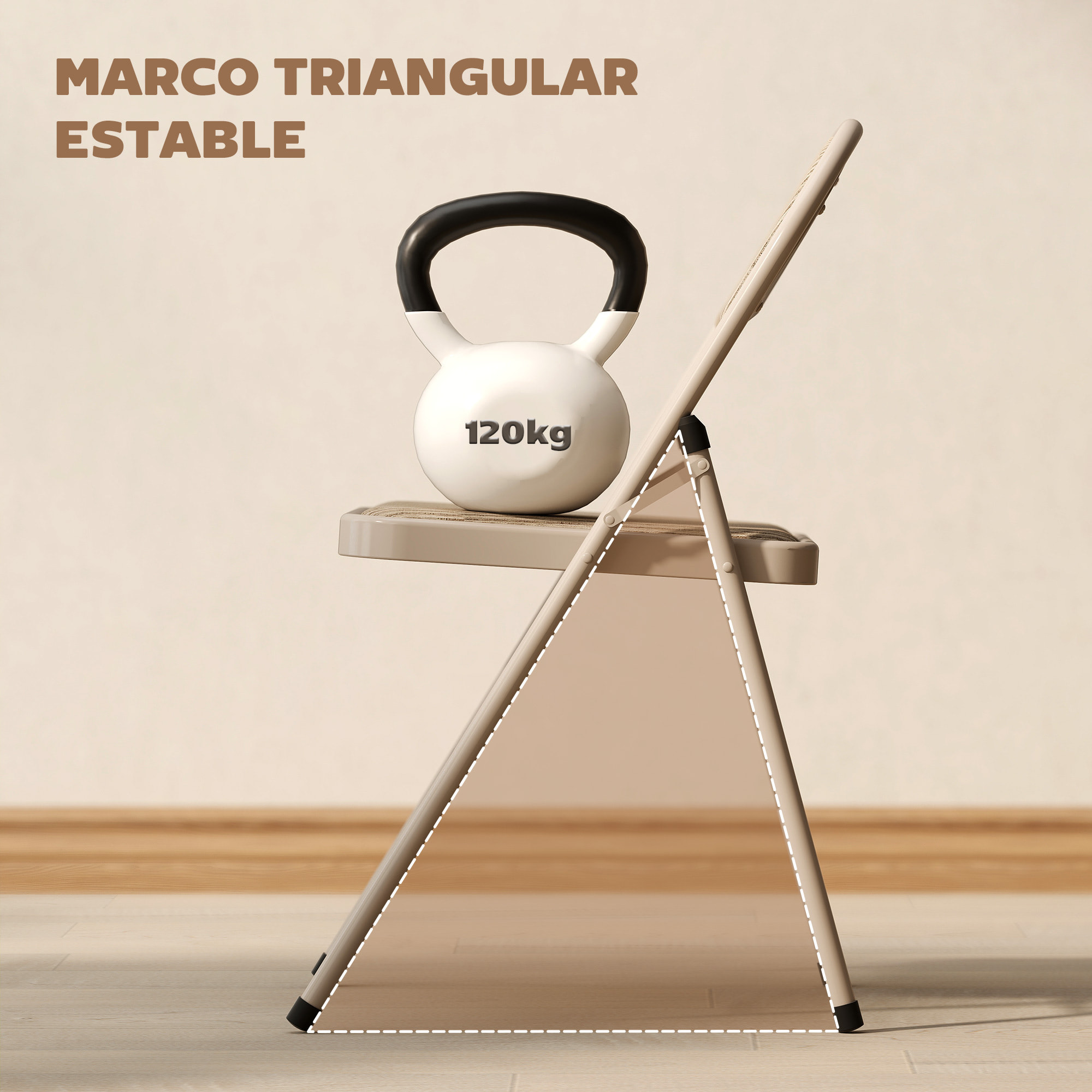 Juego de 2 Sillas Plegables Acolchadas con Respaldo y Estructura de Acero, para Salón, Comedor, Cocina, 45x46x78 cm, Beige