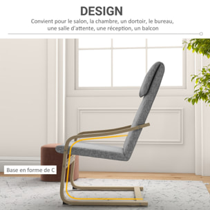 Fauteuil de salon, fauteuil chambre avec accoudoirs incurvés, coussin, chaise de salon en tissu aspect lin, 65 x 79 x 98 cm, gris